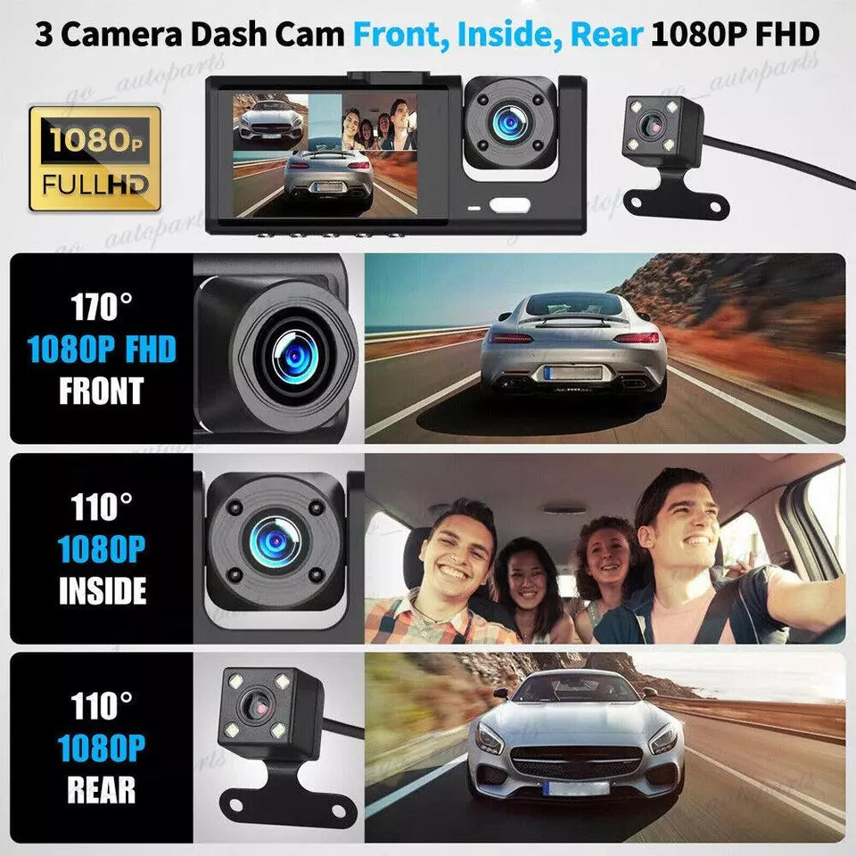Cámara HD 1080P 3 en 1: Frontal, Trasera e Interior